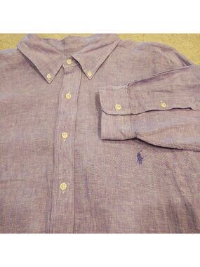 Ralph Lauren Shirt Mens Big 2X Purple Linen Classic Fit Button Down Long Sleeve